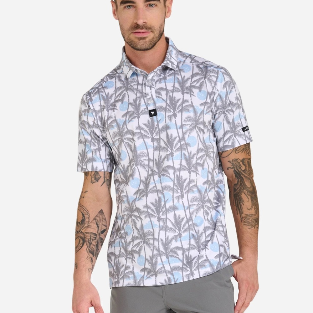 Bad Birdie Men's Leisurely Golf Polo Palm Print Shirt M